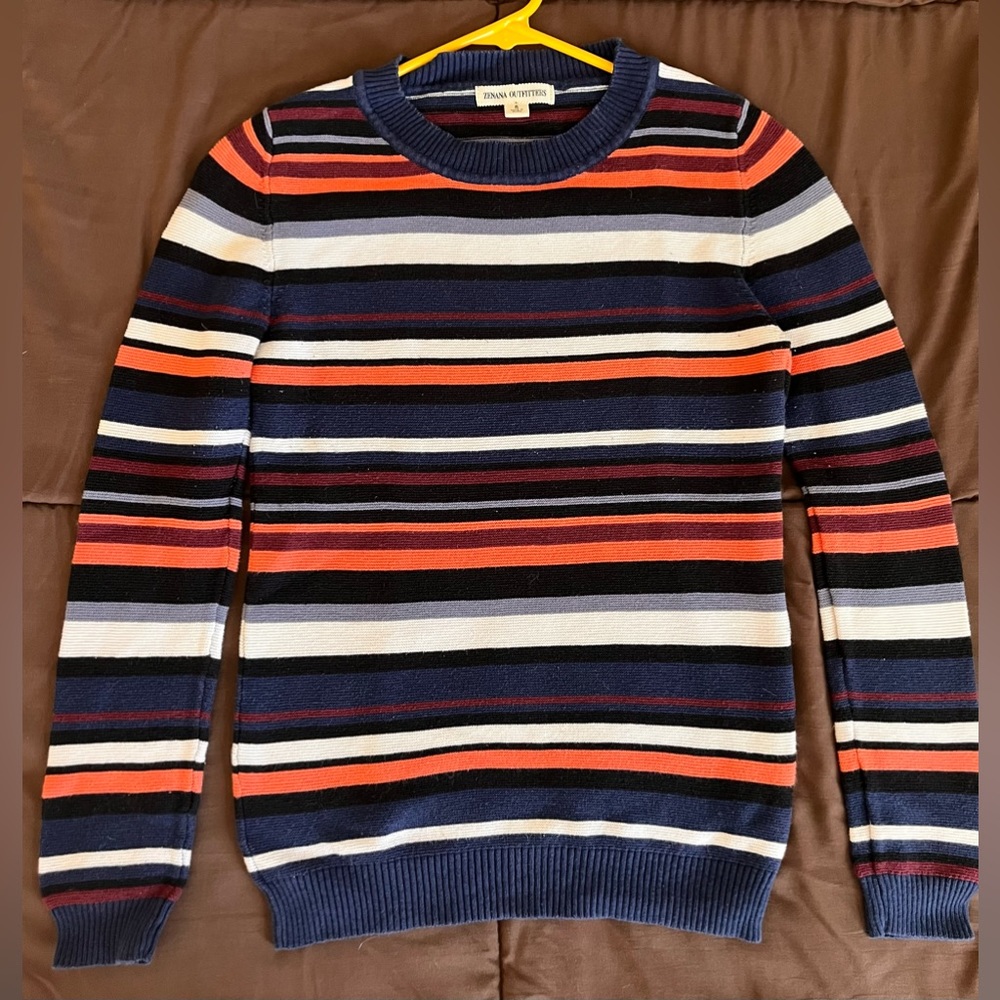 Navy & Coral Striped Sweater